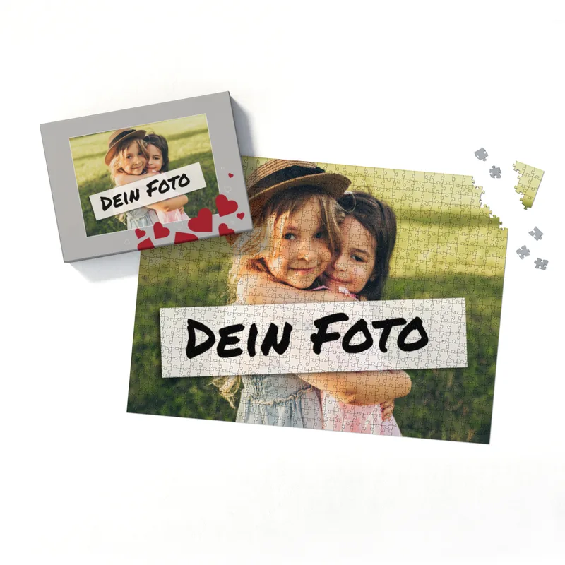 Fotopuzzle mit eigenem Bild - Fotopuzzle selbst gestalten 500 Teile - Schachtel Herzen - 500 Teile Puzzle mit Foto - Geschenk Geburtstag Valentinstag Herzen 500 Teile Quer