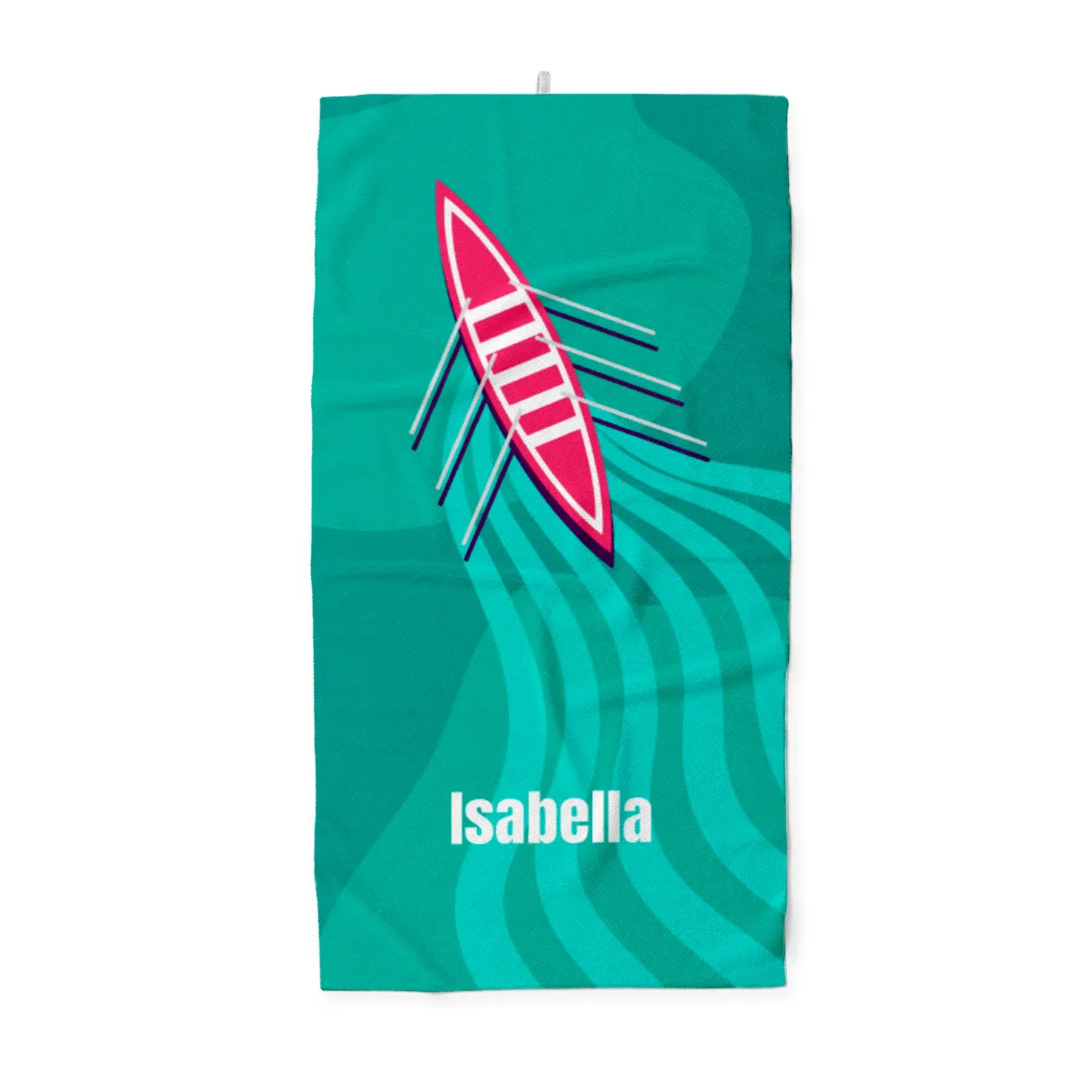 Badetuch Sport - mit Namen personalisierbar - personalisiertes Namens-Badetuch - Strandtuch mit Wunschtext - Ruderboot