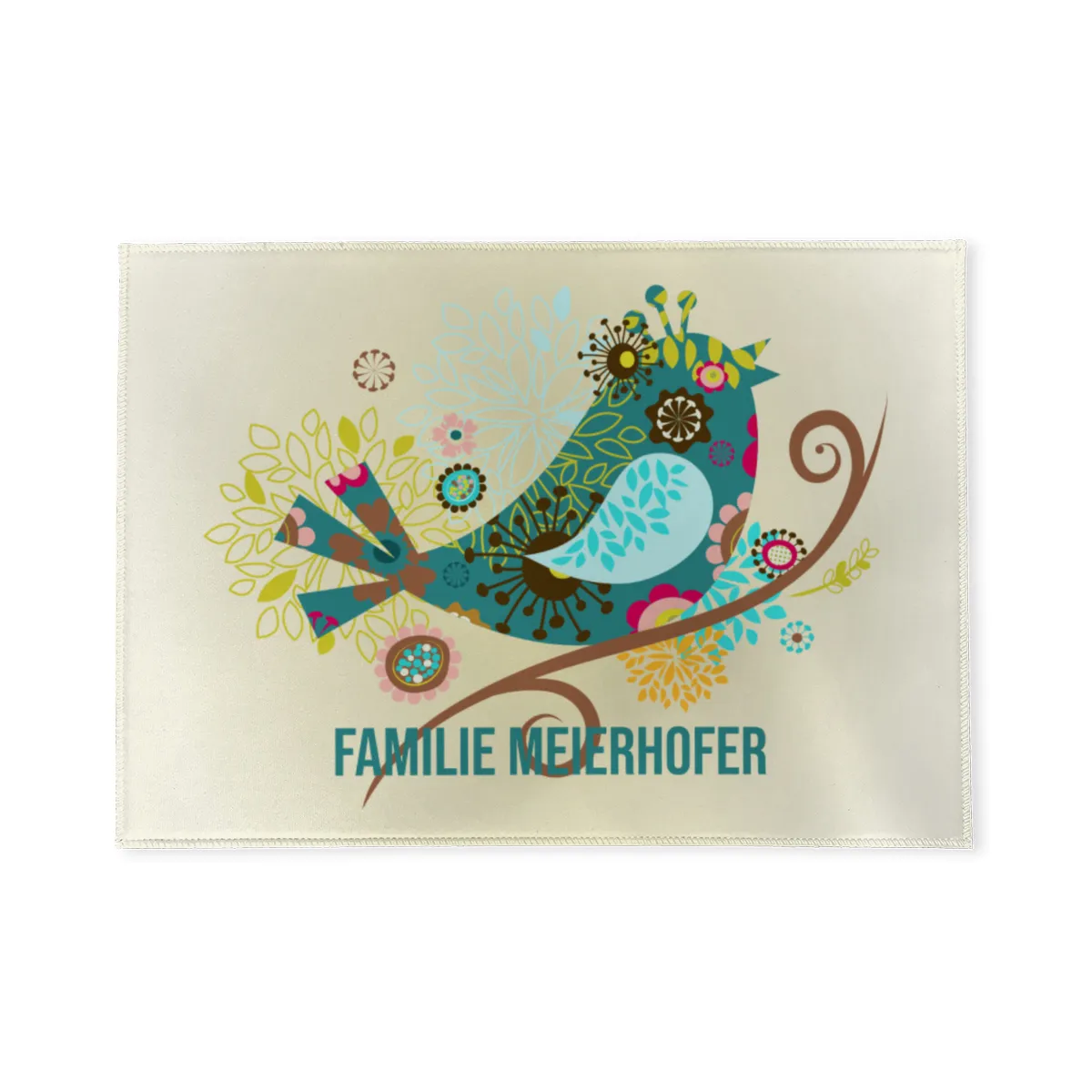 Fußmatte personalisiert Flowerbird - Geschenkidee für Familie, Paare, zum Einzug - Türvorleger mit Namen bedruckt Flowerbird 70 x 50 cm