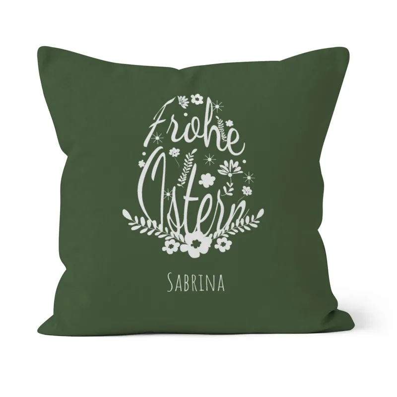 Namenskissen Ostern - Samtkissenbezug Ei Frohe Ostern grün - mit Namen personalisierbar - Osterdeko - Geschenkidee Ostern Blütenei Frohe Ostern grün 50 x 50 cm