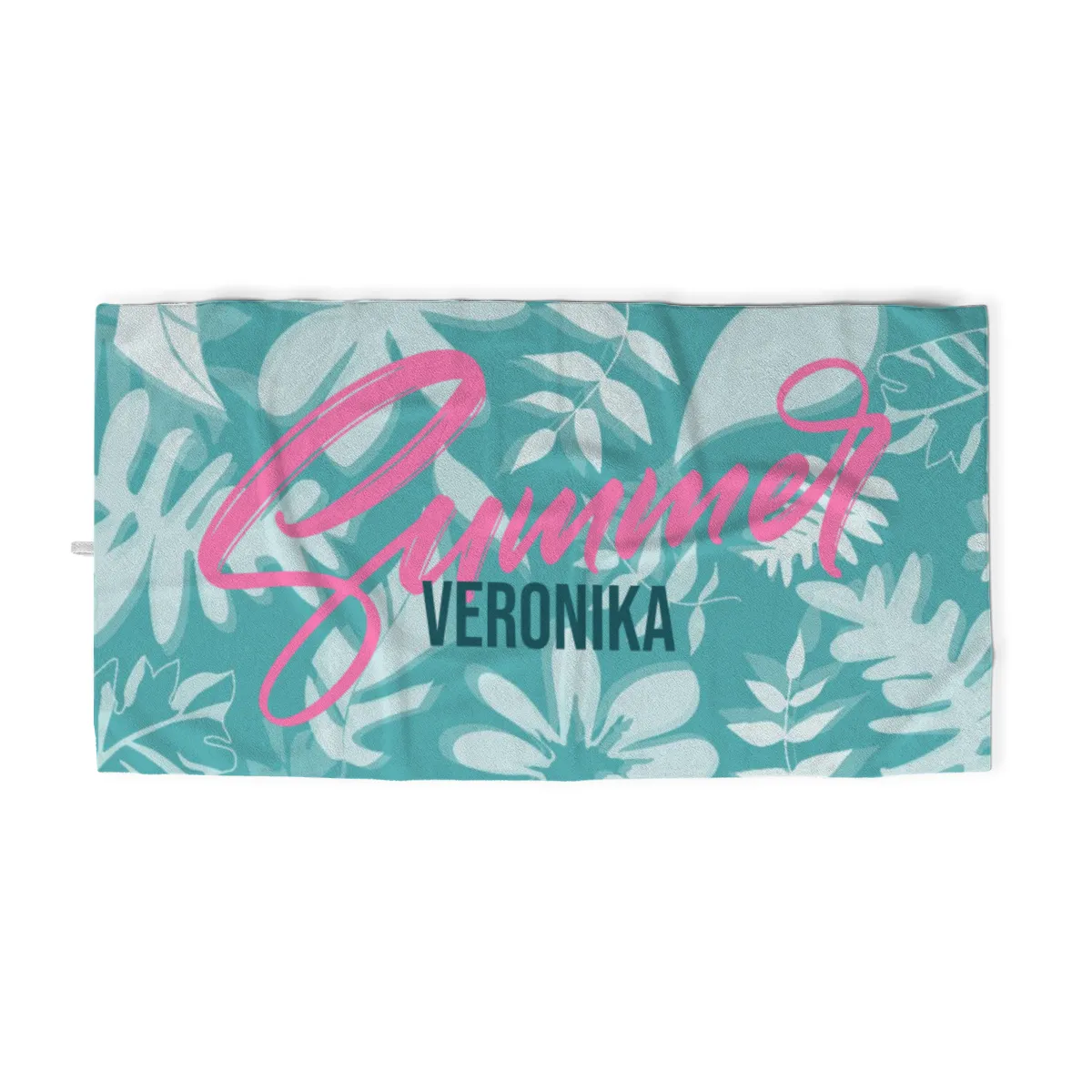 Badetuch Summer mit tropischen Blättern - mit Namen personalisierbar - personalisiertes Namensbadetuch - Strandtuch Sommer mit Namen - Summerleaves