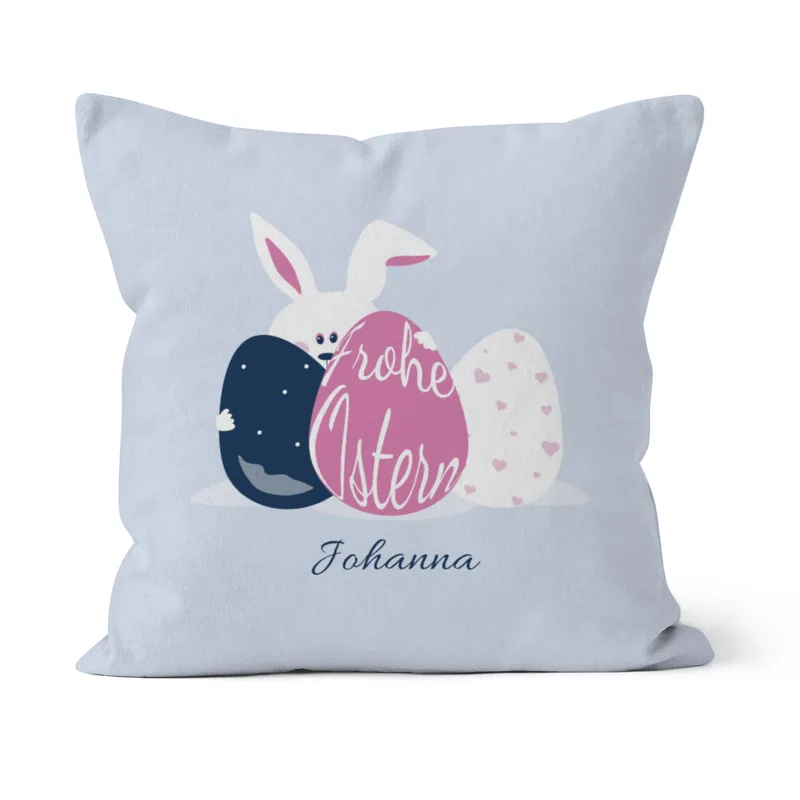 Namenskissen Osterhase - Samtkissenbezug frecher Hase - mit Namen personalisierbar - Osterdeko - Geschenkidee Ostern Hase Ostereier 50 x 50 cm