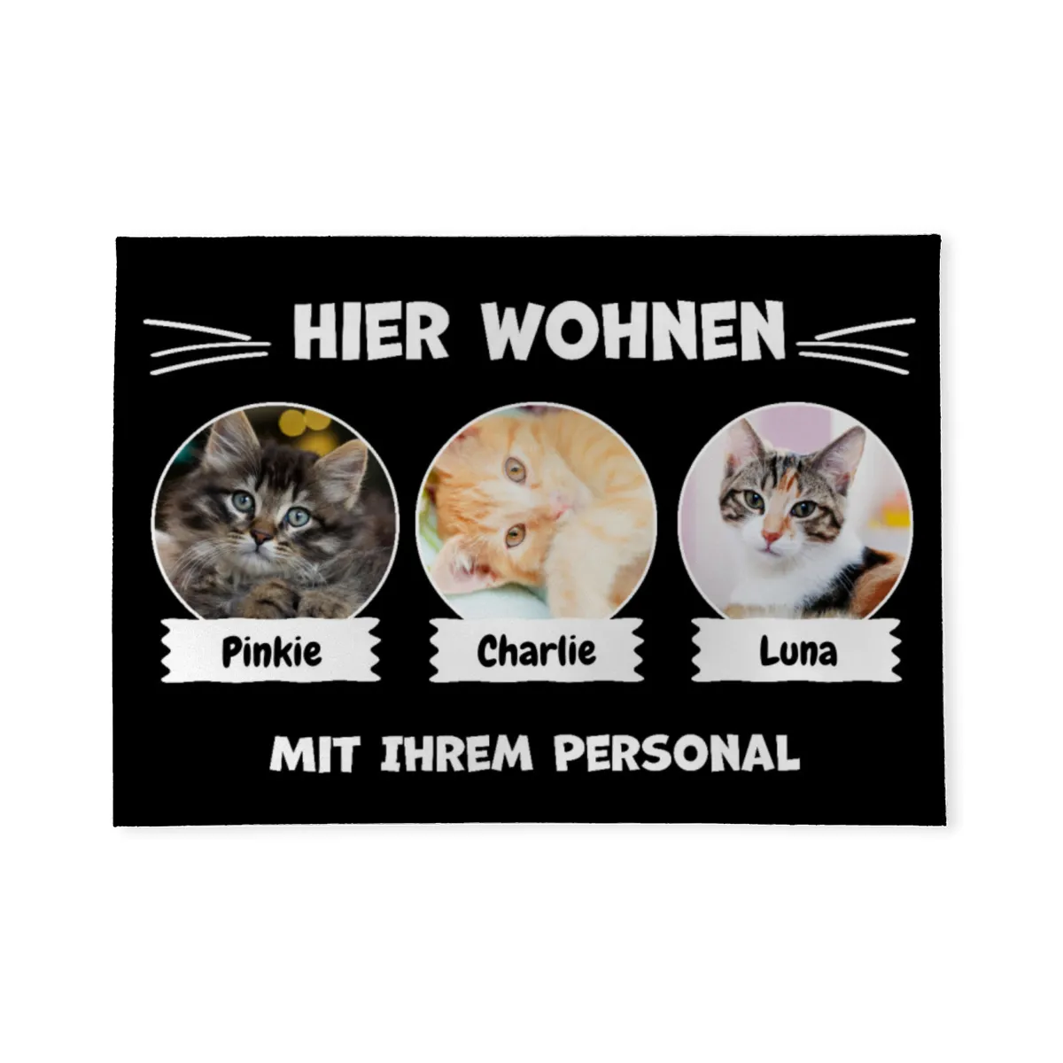 Spruch-Fußmatte Hier wohnt 1 Katze mit Personal - personalisiert mit Foto und Name - Geschenkidee für Katzenhalter, Haustierbesitzer