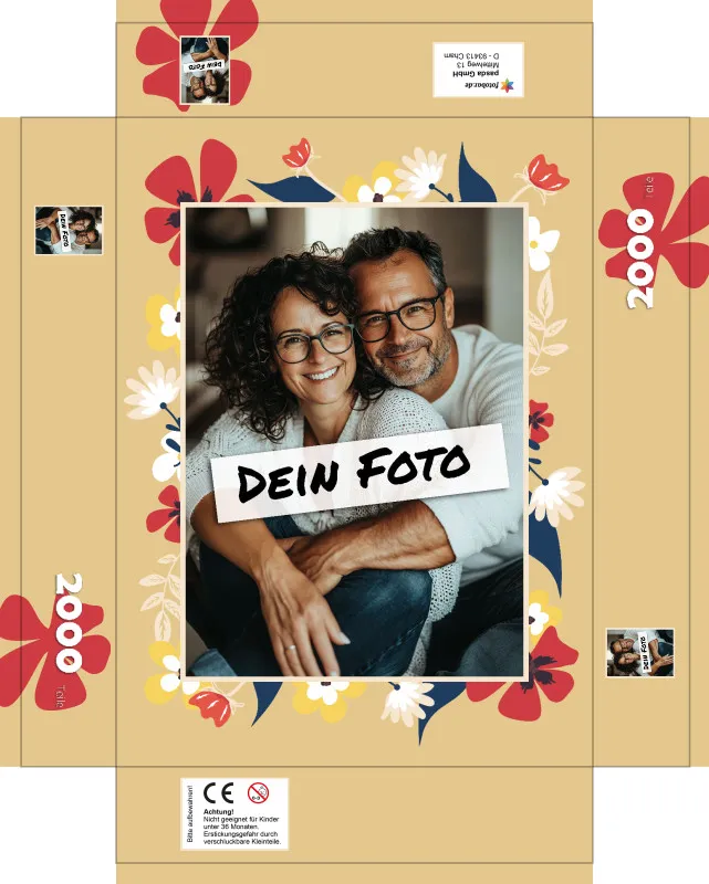 Fotopuzzle mit eigenem Bild - Puzzle selbst gestalten 2000 Teile Querformat - Schachtel Flowers - mit Foto personalisiert - Geschenk Geburtstag, Muttertag