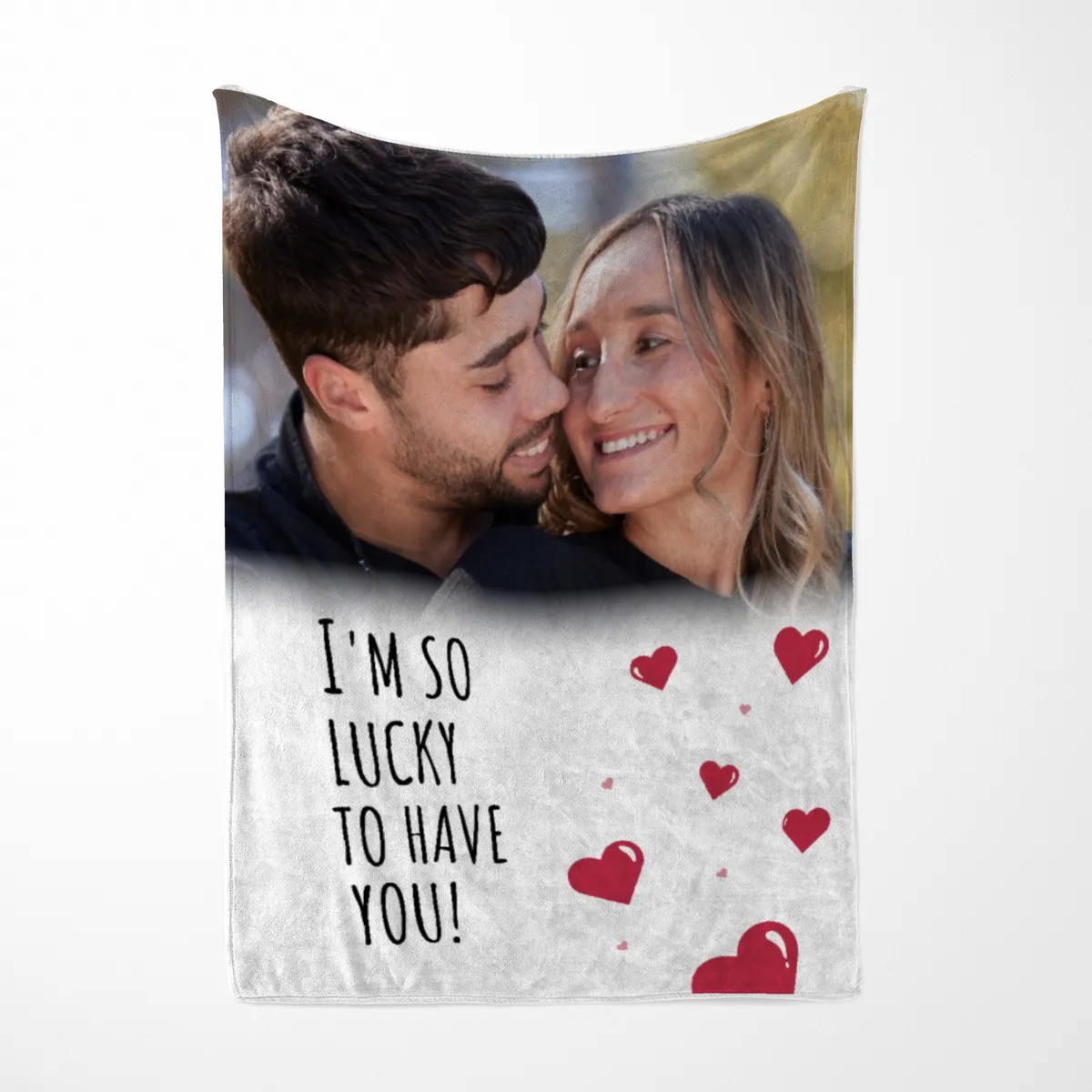 Kuscheldecke So Lucky - mit Foto personalisierbar - Geschenkidee für Verliebte, Valentinstag So Lucky
