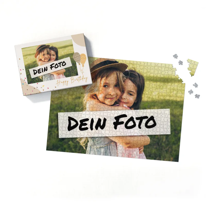 Fotopuzzle mit eigenem Bild - Fotopuzzle selbst gestalten 1000 Teile - Schachtel Happy Birthday - 1000 Teile Puzzle mit Foto - Geschenk Geburtstag Geburtstag 1000 Teile Quer