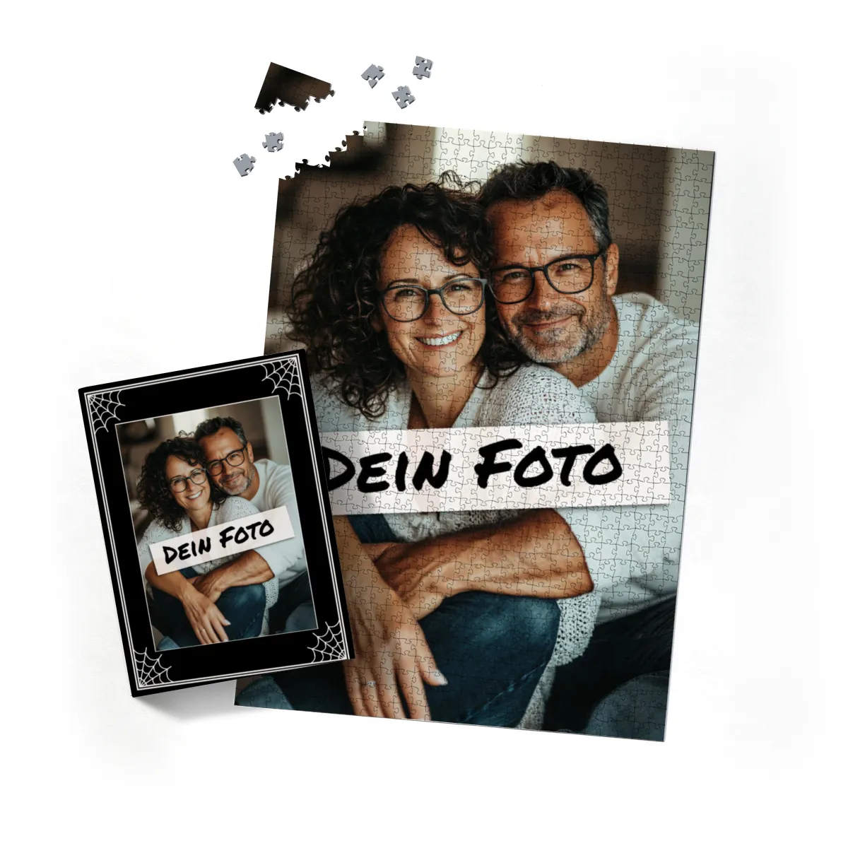 Fotopuzzle mit eigenem Bild - Puzzle selbst gestalten 1000 Teile - Schachtel im Spinnendesign - mit Foto personalisiert - Geschenk Geburtstag - Halloween 1000 Teile Quer
