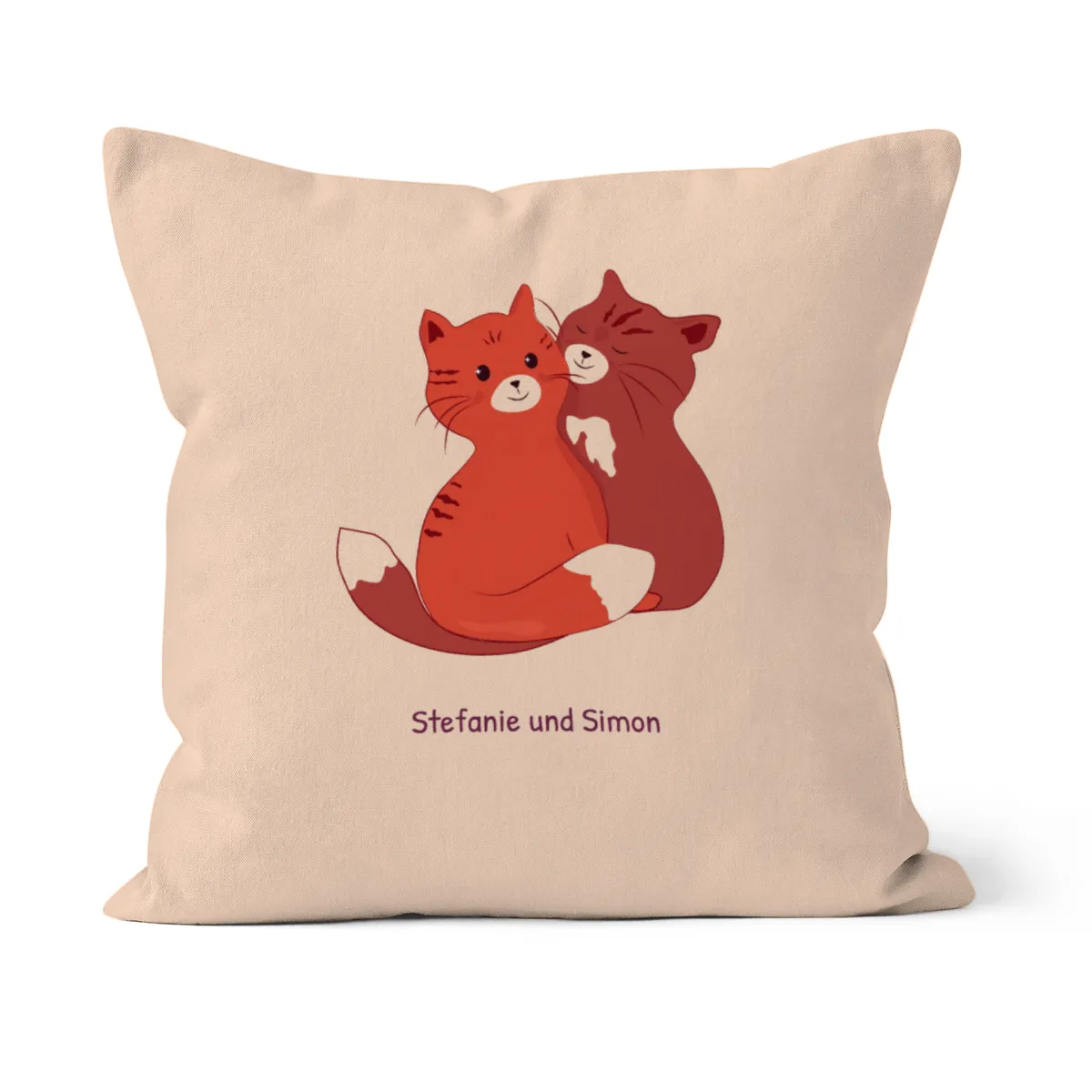 Samtkissenbezug Katzen verliebt - mit Namen personalisierbar - Geschenkidee Valentinstag, Hochzeit Katzen verliebt 40 x 40 cm