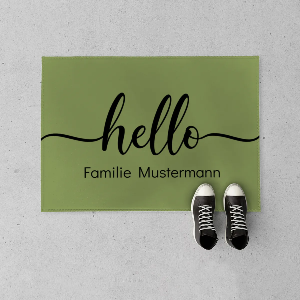 Fußmatte personalisiert - Geschenkidee für Familie, Paare, zum Einzug - Türvorleger mit Namen bedruckt - Motiv Hello grün 70 x 50 cm