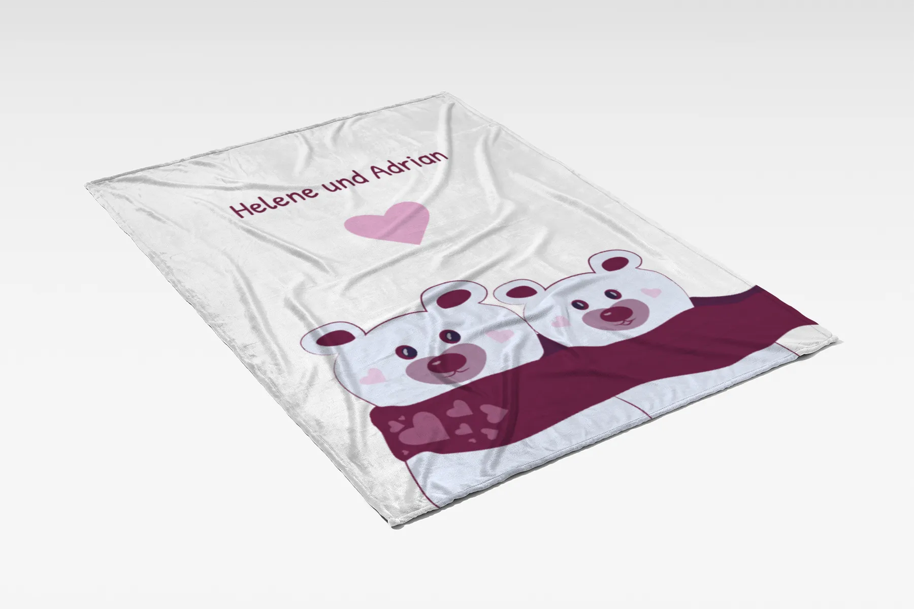 Kuscheldecke Bären mit Schal - mit Namen personalisierbar - Geschenkidee für Verliebte Bären Schal 140 x 200 cm
