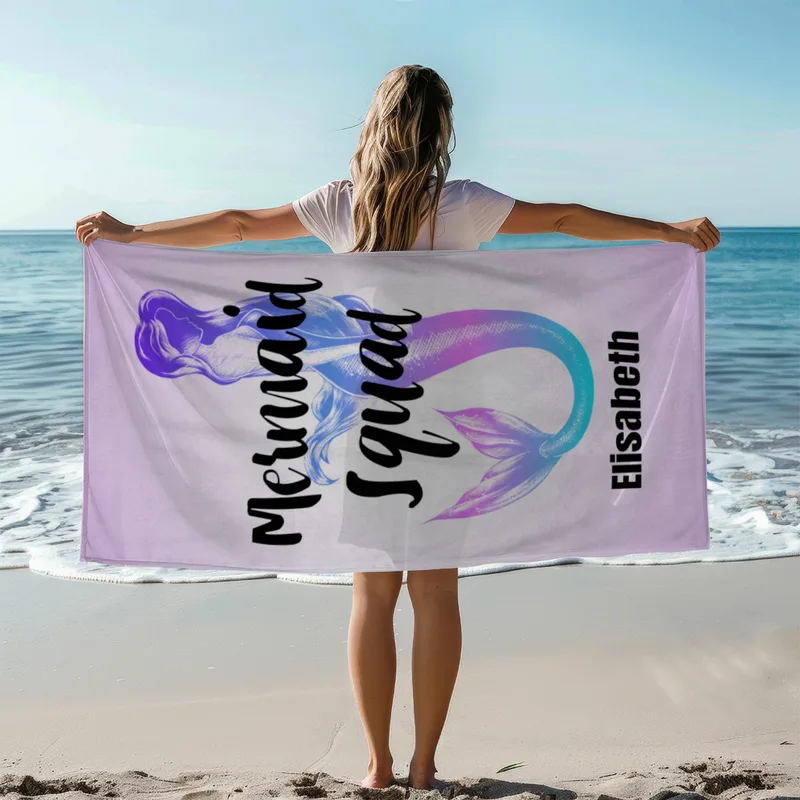Badetuch Sommer - mit Namen personalisierbar - personalisiertes Namens-Badetuch - Strandtuch mit Wunschtext - Mermaid Squad