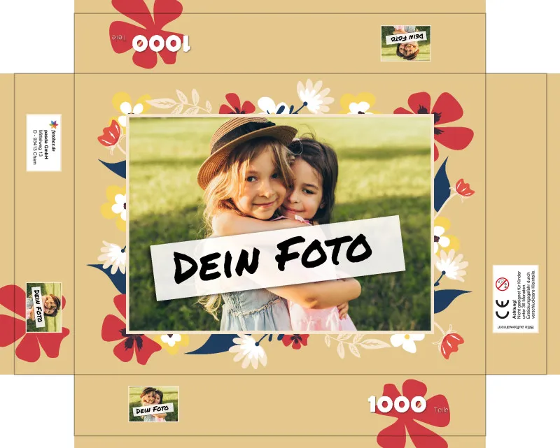 Fotopuzzle mit eigenem Bild - Puzzle selbst gestalten 2000 Teile Querformat - Schachtel Flowers - mit Foto personalisiert - Geschenk Geburtstag, Muttertag