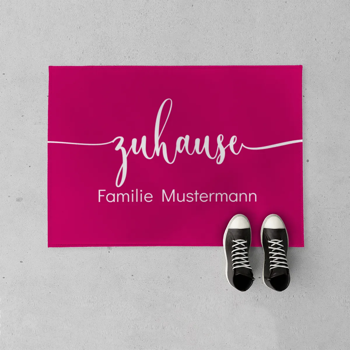 Fußmatte personalisiert - Geschenkidee für Familie, Paare, zum Einzug - Türvorleger mit Namen bedruckt - Motiv Zuhause pink 70 x 50 cm