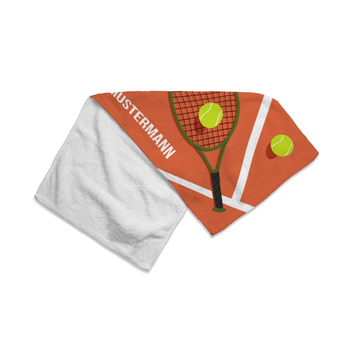 Badetuch Sport - mit Namen personalisierbar - personalisiertes Namens-Badetuch - Strandtuch mit Wunschtext - Tennis orange