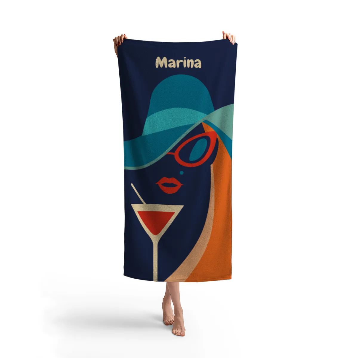 Badetuch Sommer - mit Namen personalisierbar - personalisiertes Namens-Badetuch - Strandtuch mit Wunschtext - Cocktail Lady