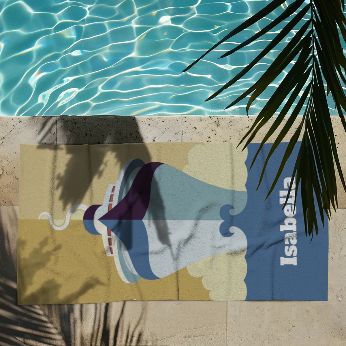 Badetuch Sommer - mit Namen personalisierbar - personalisiertes Namens-Badetuch - Strandtuch mit Wunschtext - Dampfer
