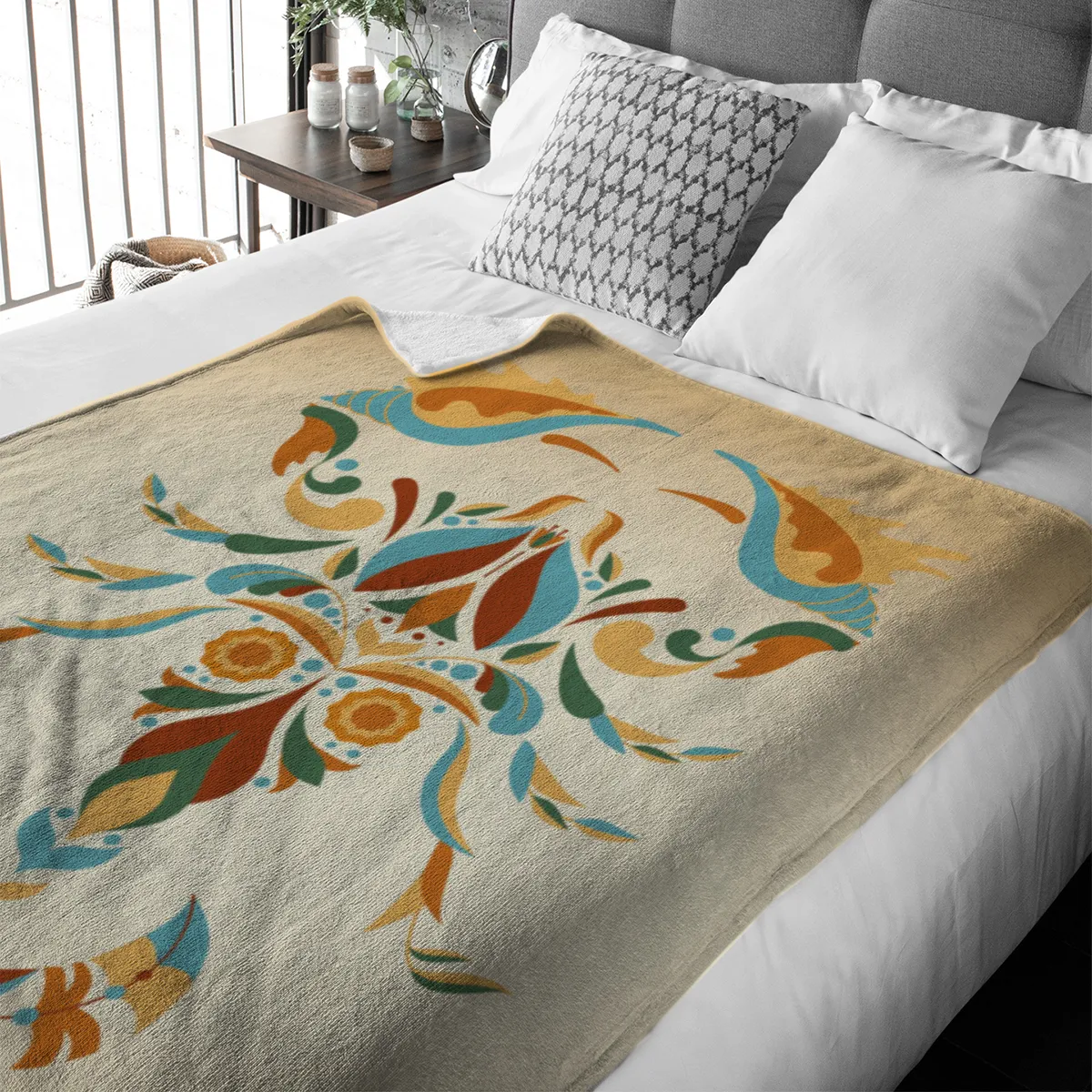 Sternzeichen Wohndecke Wassermann floral mit Namen personalisierbar