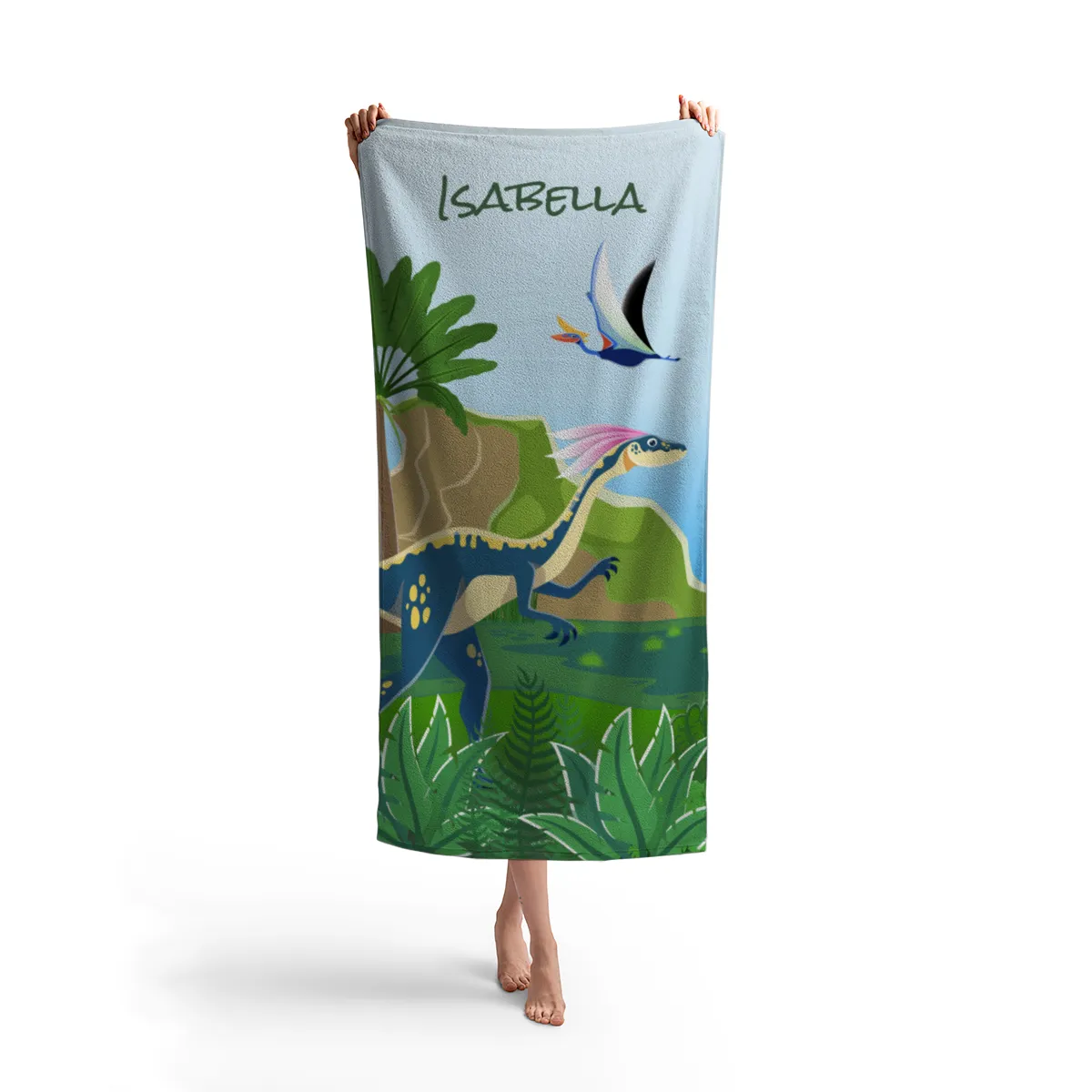 Dinosaurier-Handtuch mit Namen personalisierbar - personalisiertes Namens-Handtuch - Kinderhandtuch mit Wunschtext - Dinowelt