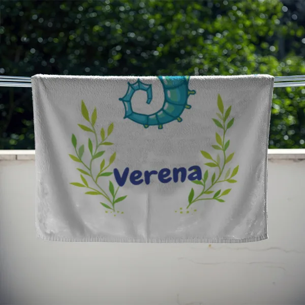 Duschtuch mit Namen personalisierbar - personalisiertes Namens-Duschtuch mit Wunschtext - Seepferdchen blau