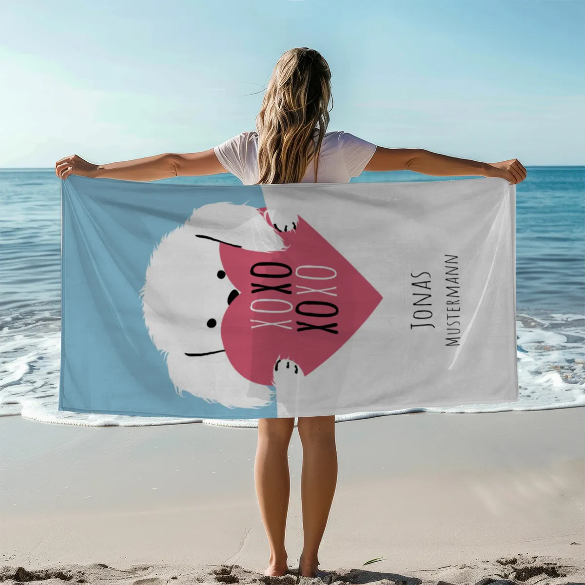 Duschtuch mit Namen personalisierbar - personalisiertes Namens-Duschtuch mit Wunschtext - XOXO Katze