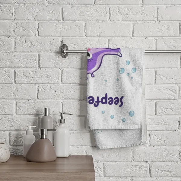 Duschtuch mit Namen personalisierbar - personalisiertes Namens-Duschtuch mit Wunschtext - Seepferdchen blau