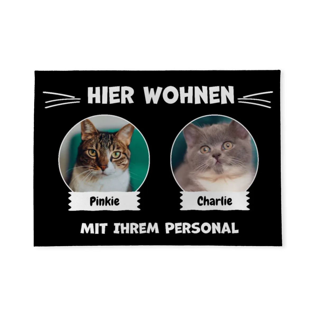 Spruch-Fußmatte Hier wohnt 1 Katze mit Personal - personalisiert mit Foto und Name - Geschenkidee für Katzenhalter, Haustierbesitzer