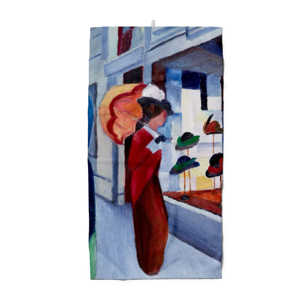 Badetuch Modes: Frau mit Sonnenschirm vor Hutladen - August Macke