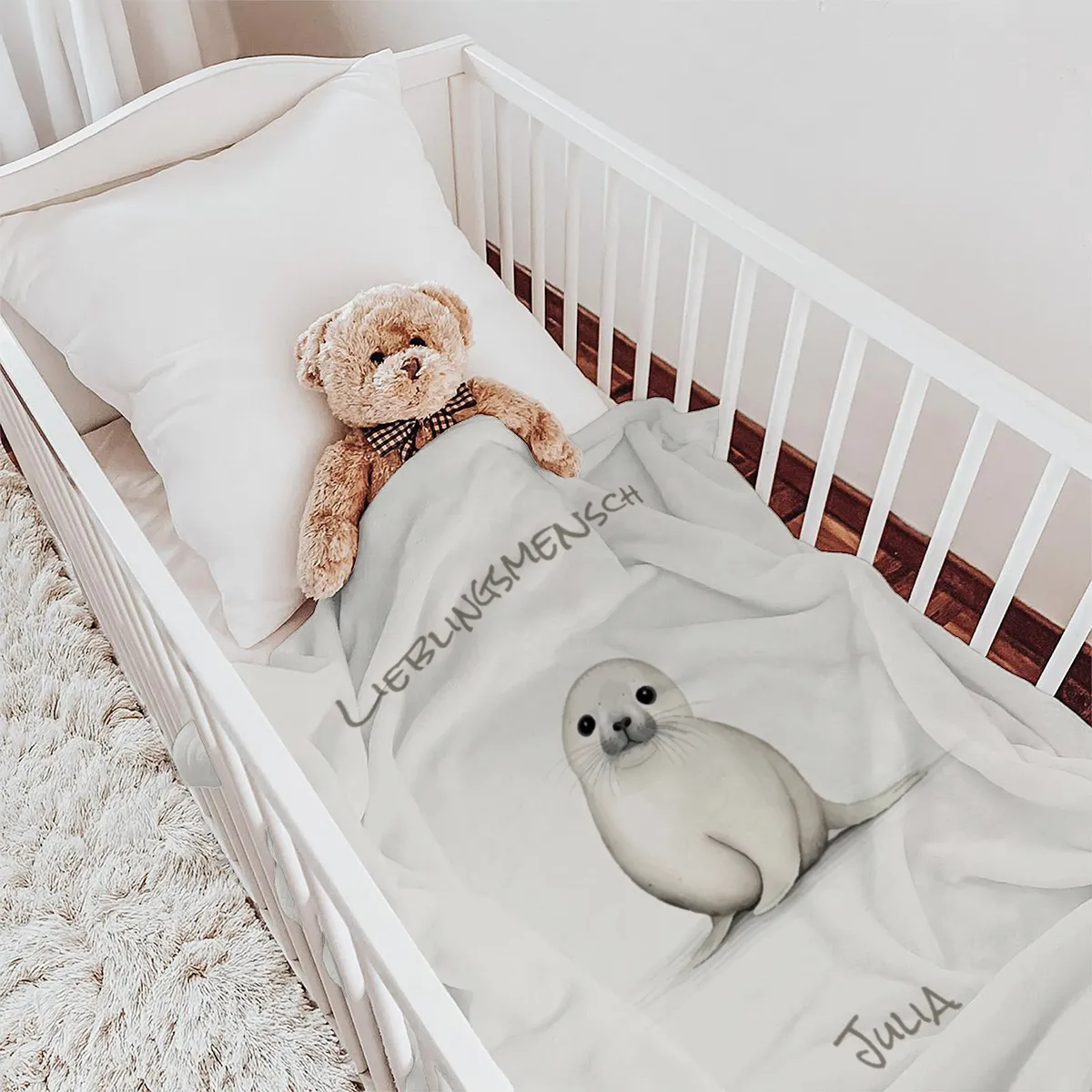 Kuscheldecke Kleine Robbe beige 140 x 200 cm