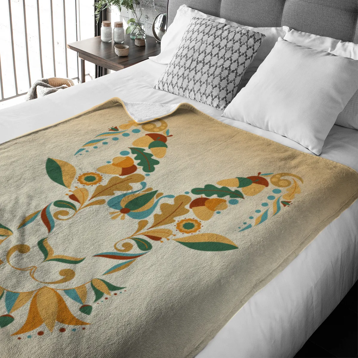 Sternzeichen Wohndecke Wassermann floral mit Namen personalisierbar
