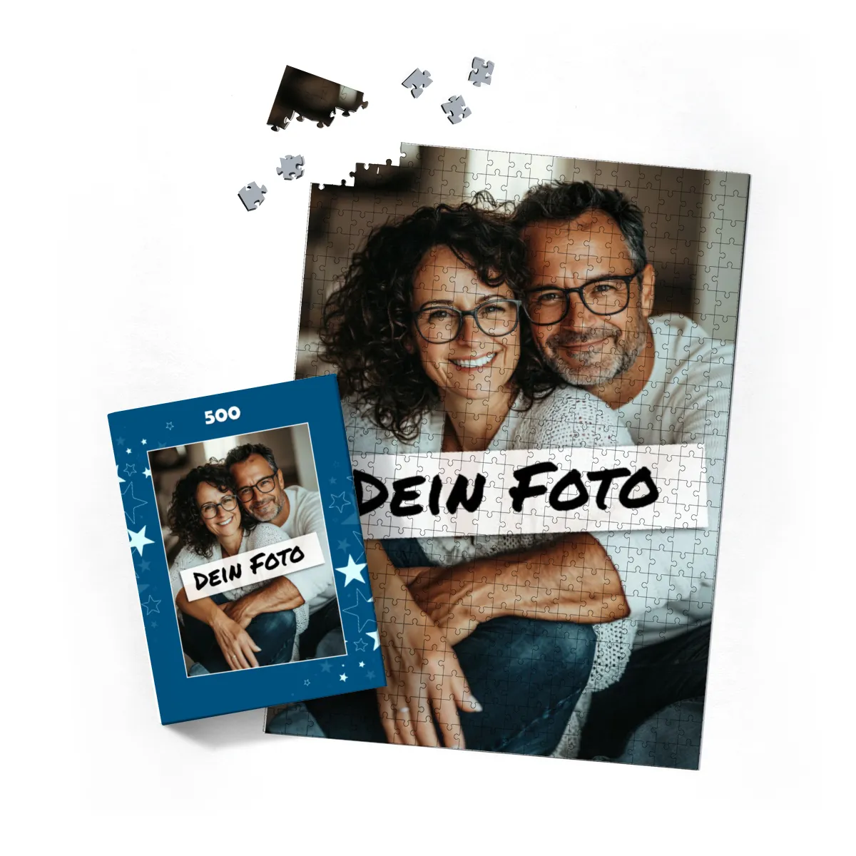 Fotopuzzle mit eigenem Bild - Puzzle selbst gestalten 1000 Teile Querformat - Schachtel Sterne - mit Foto personalisiert - Geschenk Weihnachten