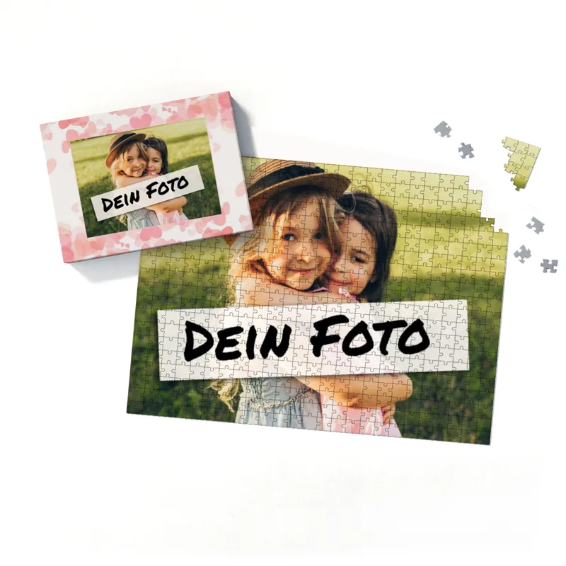 Fotopuzzle 500 Teile personalisiert - Schachtel Herzen rosa