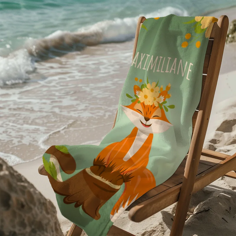 Badetuch Waldtiere mit Namen personalisierbar - personalisiertes Namens-Strandtuch - Kinderbadetuch mit Wunschtext - Fuchs