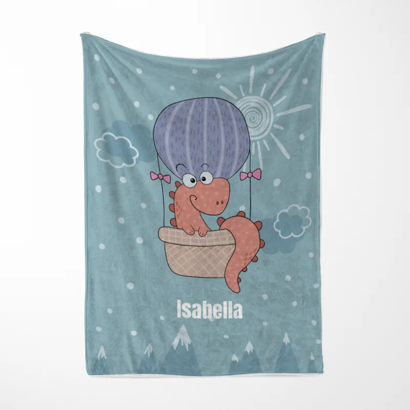 Babydecke mit Namen personalisierbar, Kuscheldecke, Namensdecke mit niedlichem Tiermotiv, Geschenkidee Geburtstag Motiv Luftfahrer Dino 75 x 100 cm