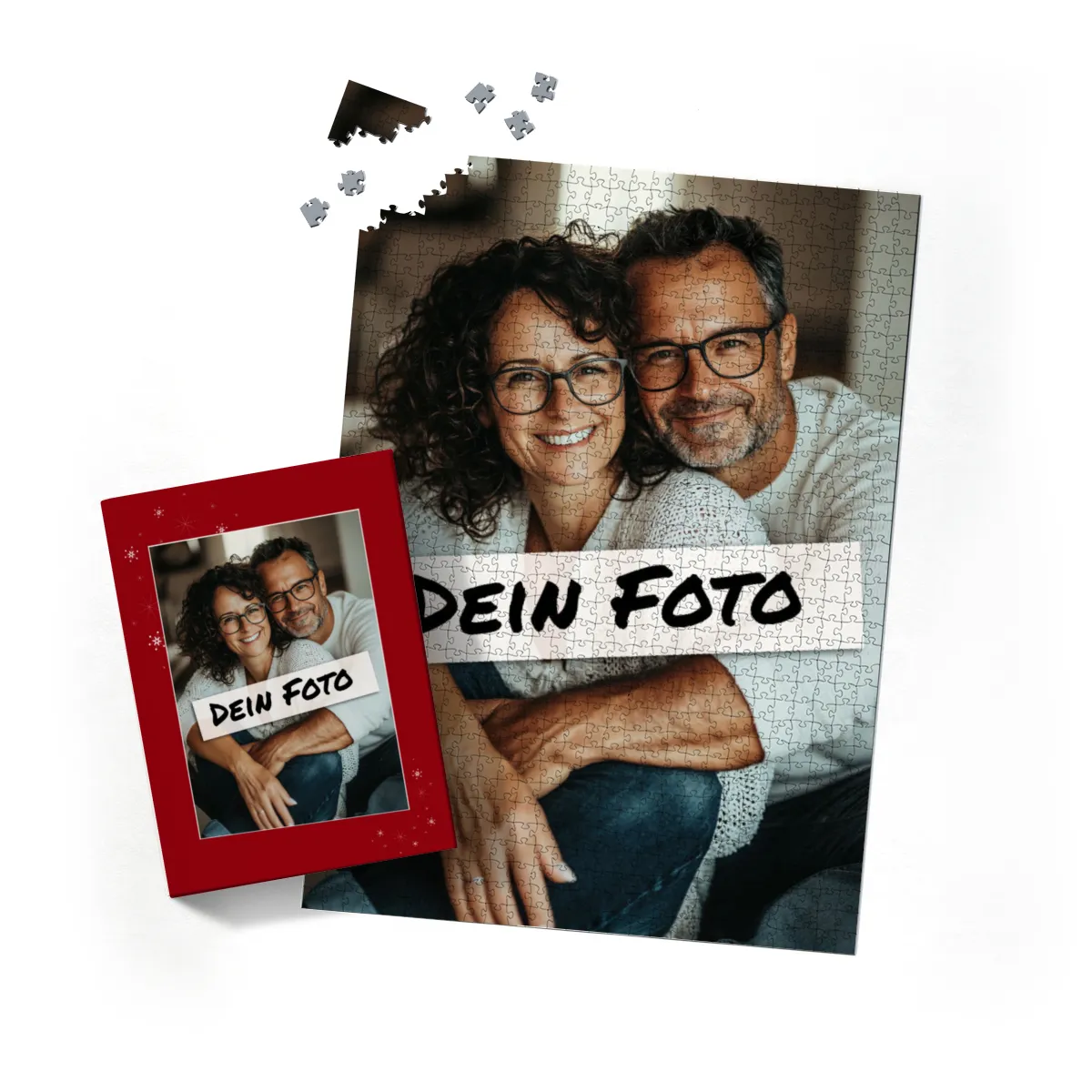 Fotopuzzle mit eigenem Bild - Fotopuzzle selbst gestalten 1000 Teile - Schachtel Sternchen rot - 1000 Teile Puzzle mit Foto - Geschenk Weihnachten Sternchen rot 1000 Teile Quer