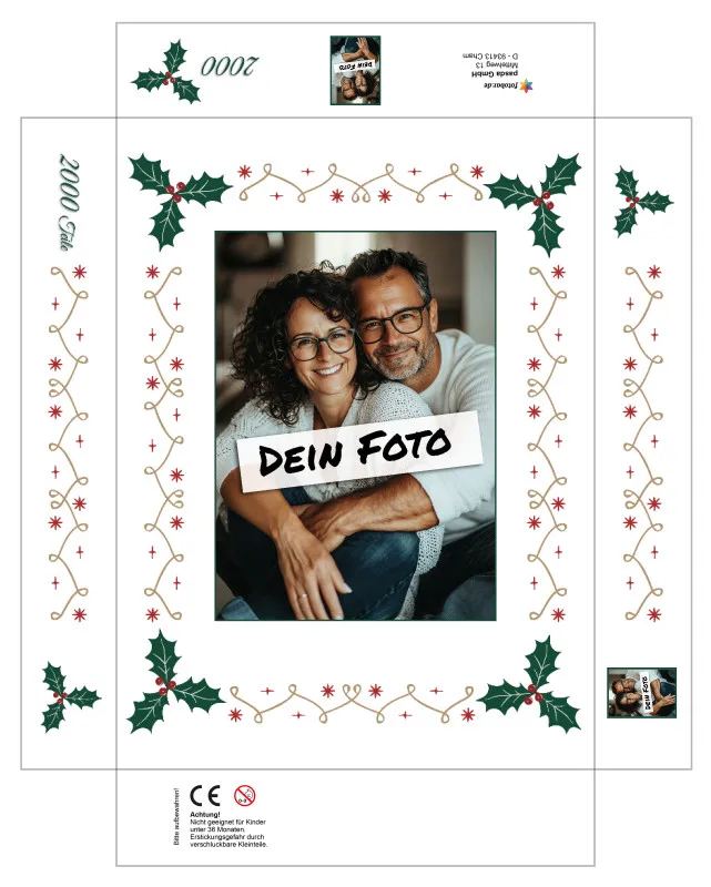 Fotopuzzle mit eigenem Bild - Fotopuzzle selbst gestalten 1000 Teile - Schachtel Weihnachtsbordüre - 1000 Teile Puzzle mit Foto - Geschenk Weihnachten Xmas2 1000 Teile Quer