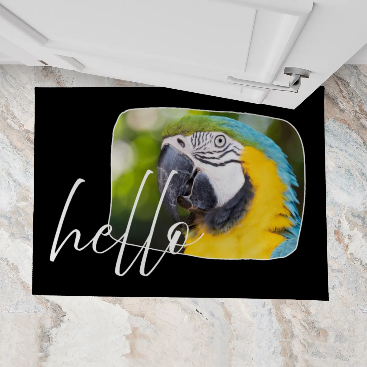 Fußmatte Hello personalisiert mit Foto - Geschenkidee für Familie, Paare, zum Einzug - Türvorleger mit Bild bedruckt Hello 1 Foto 70 x 50 cm
