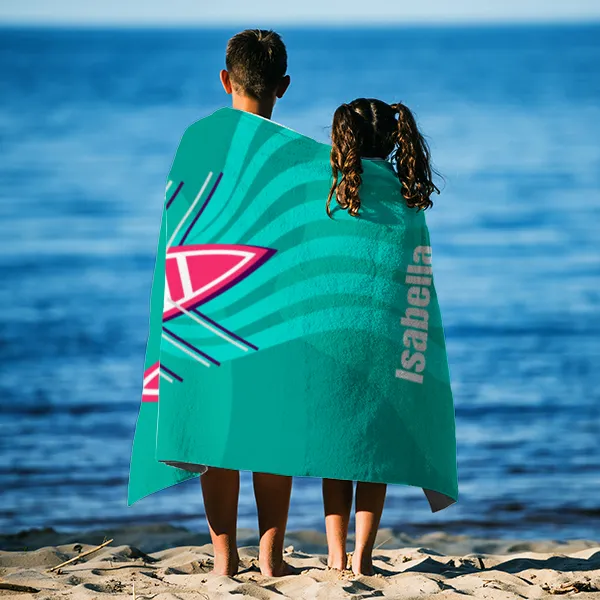 Badetuch Sport - mit Namen personalisierbar - personalisiertes Namens-Badetuch - Strandtuch mit Wunschtext - Ruderboot