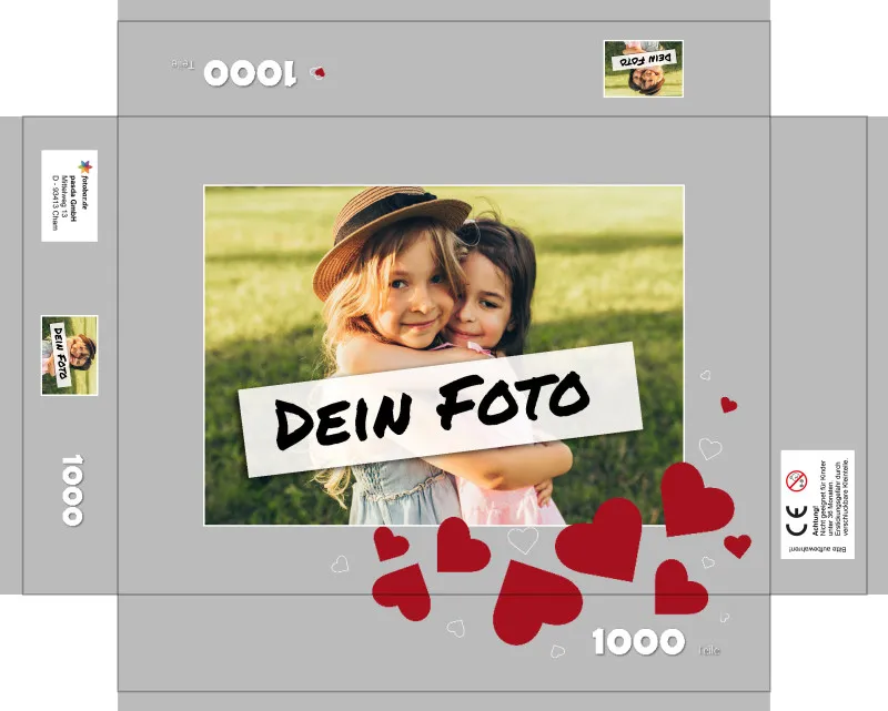 Fotopuzzle mit eigenem Bild - Fotopuzzle selbst gestalten 500 Teile - Schachtel Herzen - 500 Teile Puzzle mit Foto - Geschenk Geburtstag Valentinstag Herzen 500 Teile Quer