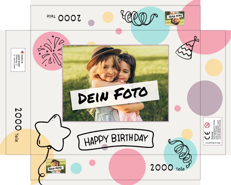 Fotopuzzle mit eigenem Bild - Fotopuzzle selbst gestalten 1000 Teile Hochformat - Schachtel Happy Birthday - Puzzle mit Foto personalisiert - Geschenk Geburtstag Happy Birthday 1000 Teile Hoch