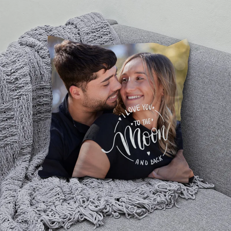 Personalisiertes Fotokissen - beidseitig mit je 1 Foto gestaltbar - Samtkissenbezug Love you to - Geschenk Valentin, Partnergeschenk