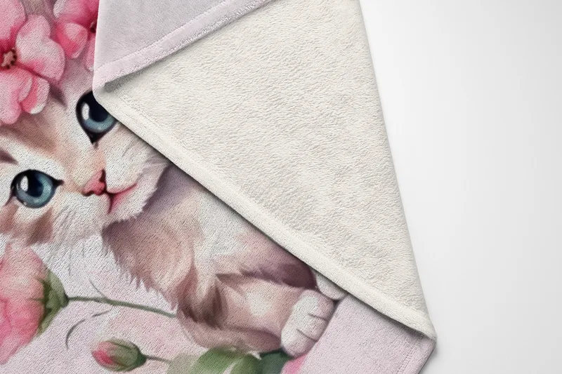 Wohndecke mit Namen personalisierbar, Kuscheldecke, Namensdecke mit süßem Kätzchen, Geschenkidee Geburtstag Motiv Katze rosa 140 x 200 cm