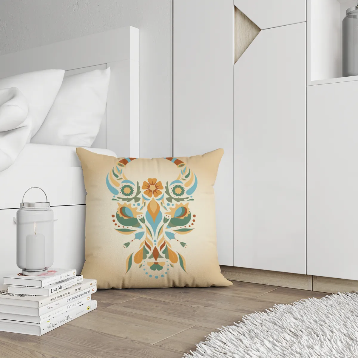 Samtkissen Zodiac Art – Löwe floral