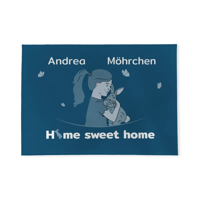 Personalisierte Fußmatte Mädchen mit Hase blau 70 x 50 cm