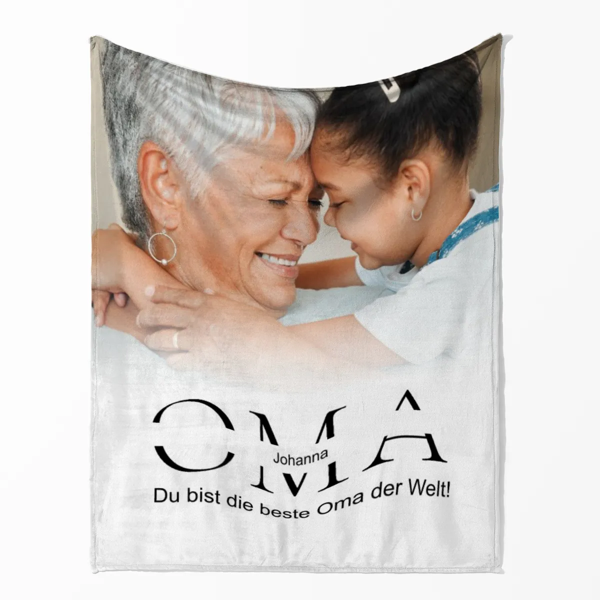 Kuscheldecke Oma 140 x 200 cm - mit Foto und 2 Texten personalisierbar - Fotodecke selbst gestalten - Geschenkidee Muttertag, Geburtstag OMA white