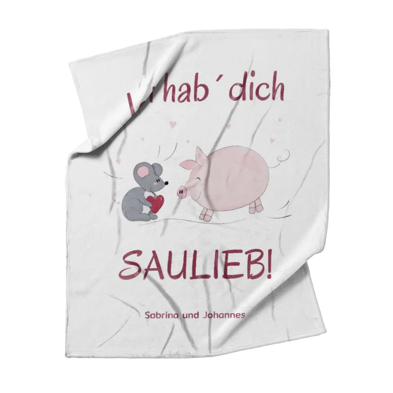 Kuscheldecke Hab Dich saulieb - mit Namen personalisierbar - Geschenkidee für Verliebte Hab dich saulieb 140 x 200 cm