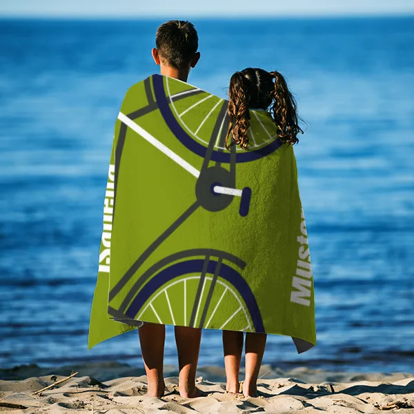 Badetuch Sport - mit Namen personalisierbar - personalisiertes Namens-Badetuch - Strandtuch mit Wunschtext - Fahrrad