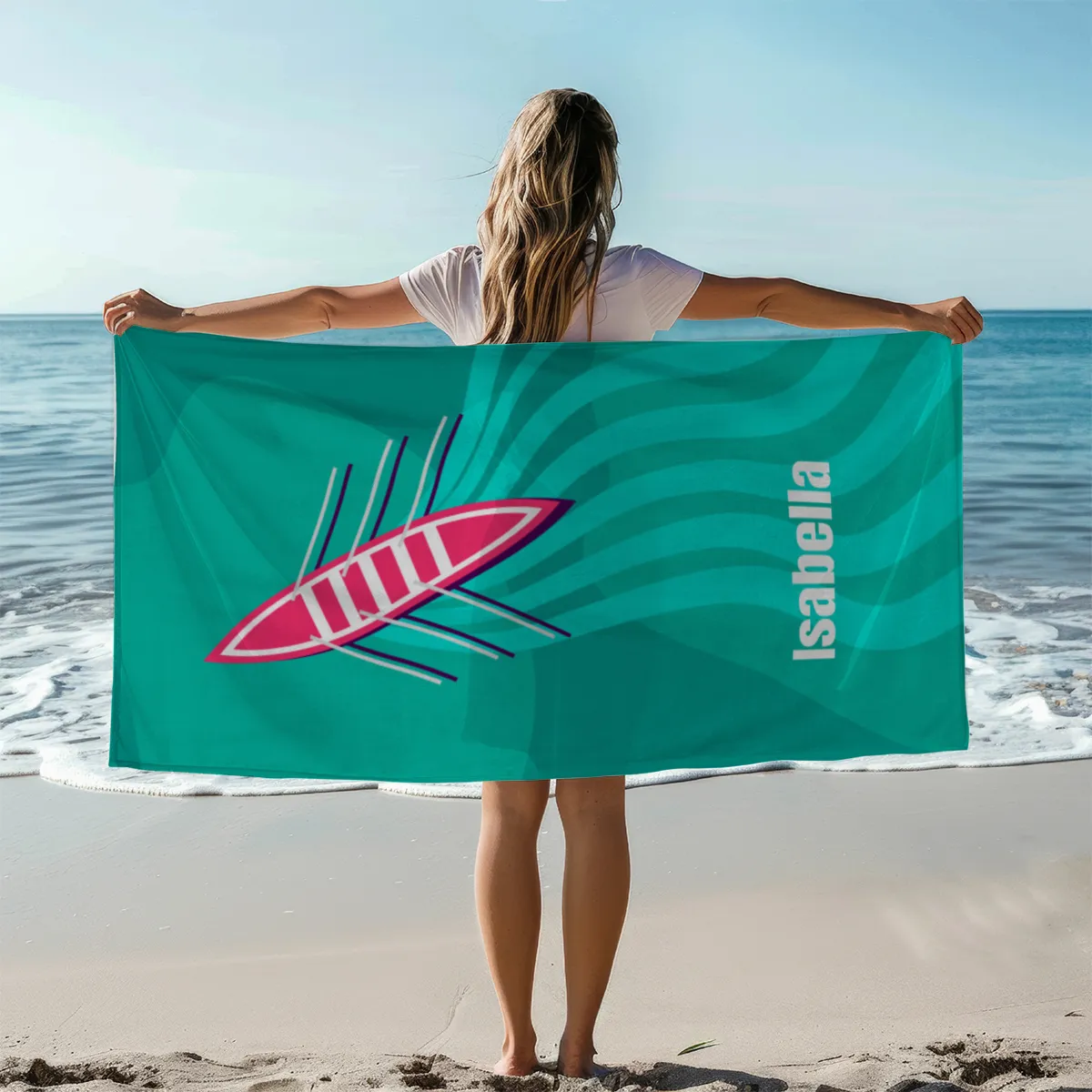 Badetuch Sport - mit Namen personalisierbar - personalisiertes Namens-Badetuch - Strandtuch mit Wunschtext - Ruderboot
