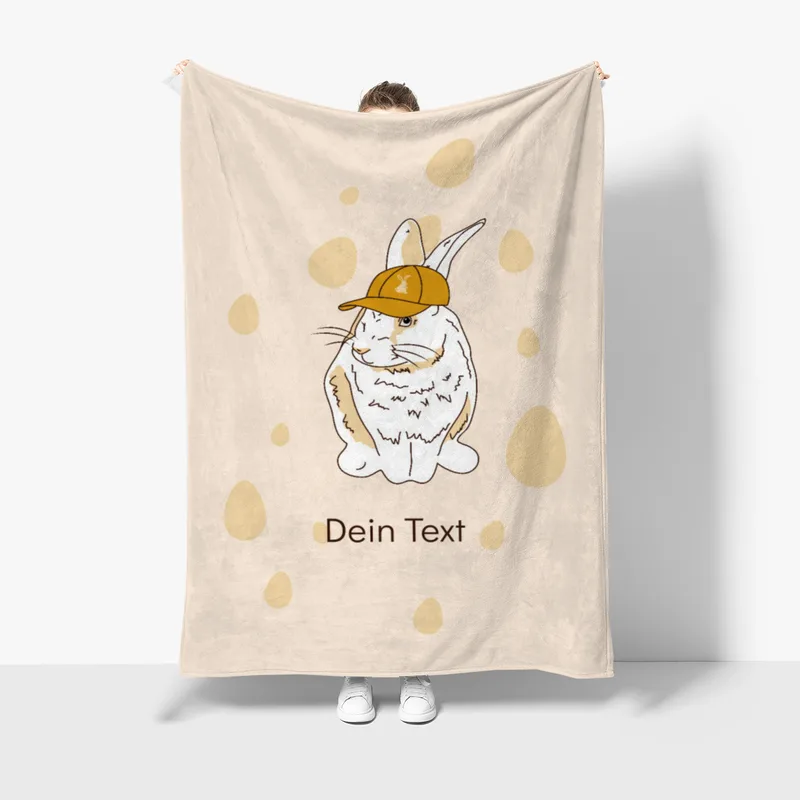 Kuscheldecke Hase mit Käppi - mit Namen personalisierbar - Geschenkidee Ostern, Osterdeko Hase Käppi 125 x 155 cm