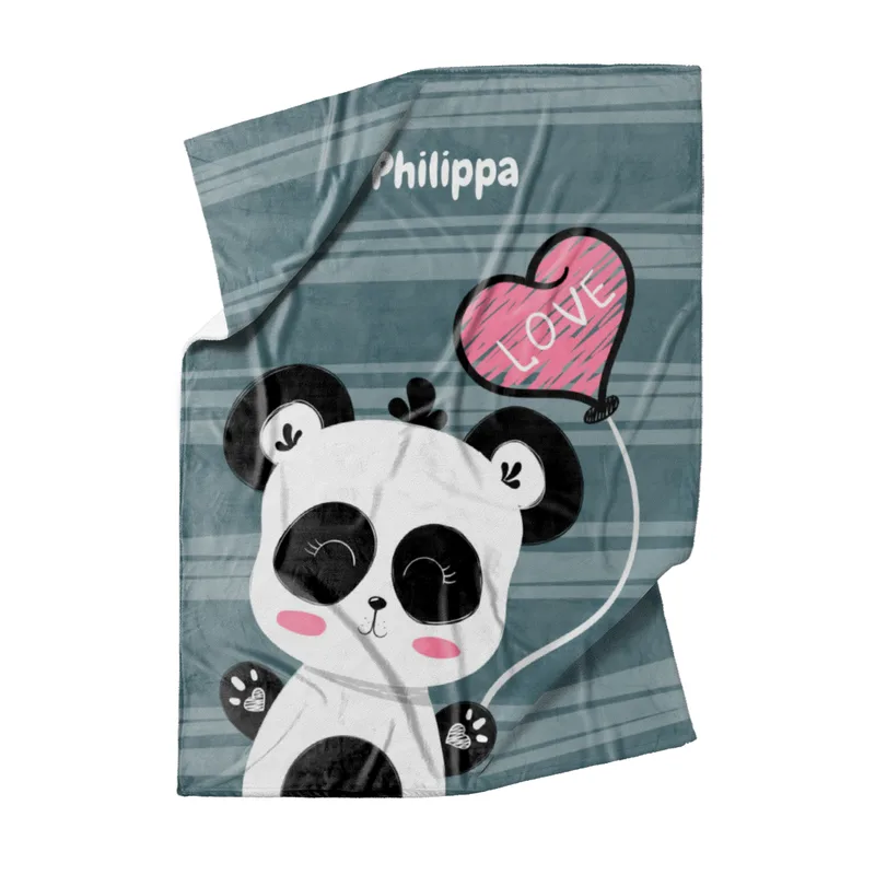 Babydecke mit Namen personalisierbar, Kuscheldecke, Namensdecke mit niedlichem Tiermotiv, Geschenkidee Geburtstag Motiv Panda Love 75 x 100 cm