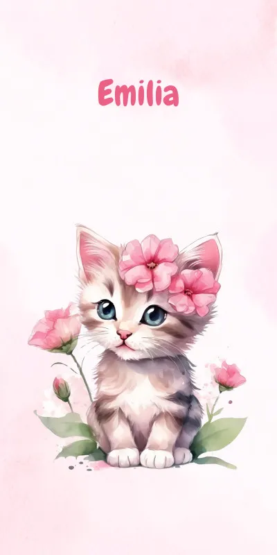 Handtuch mit Namen personalisierbar - personalisiertes Namens-Handtuch mit Wunschtext - Katze rosa